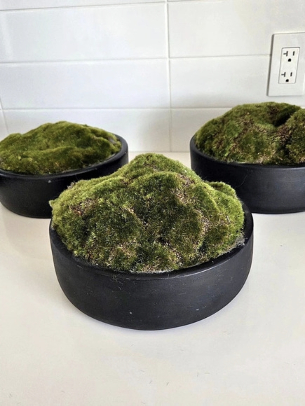 Modern Matte Black Moss Bowl Centerpieces – 10" & 11" (Set or Single)